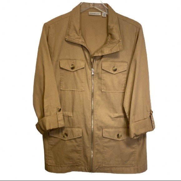 Croft & Barrow utility jacket tan lightweight 4 pockets drawstring size M - Picture 10 of 13
